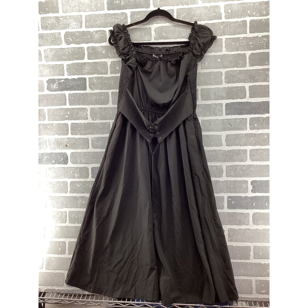 Scarlet Darkness Black Smocked Gothic Renaissance Midi Dress Pockets Large